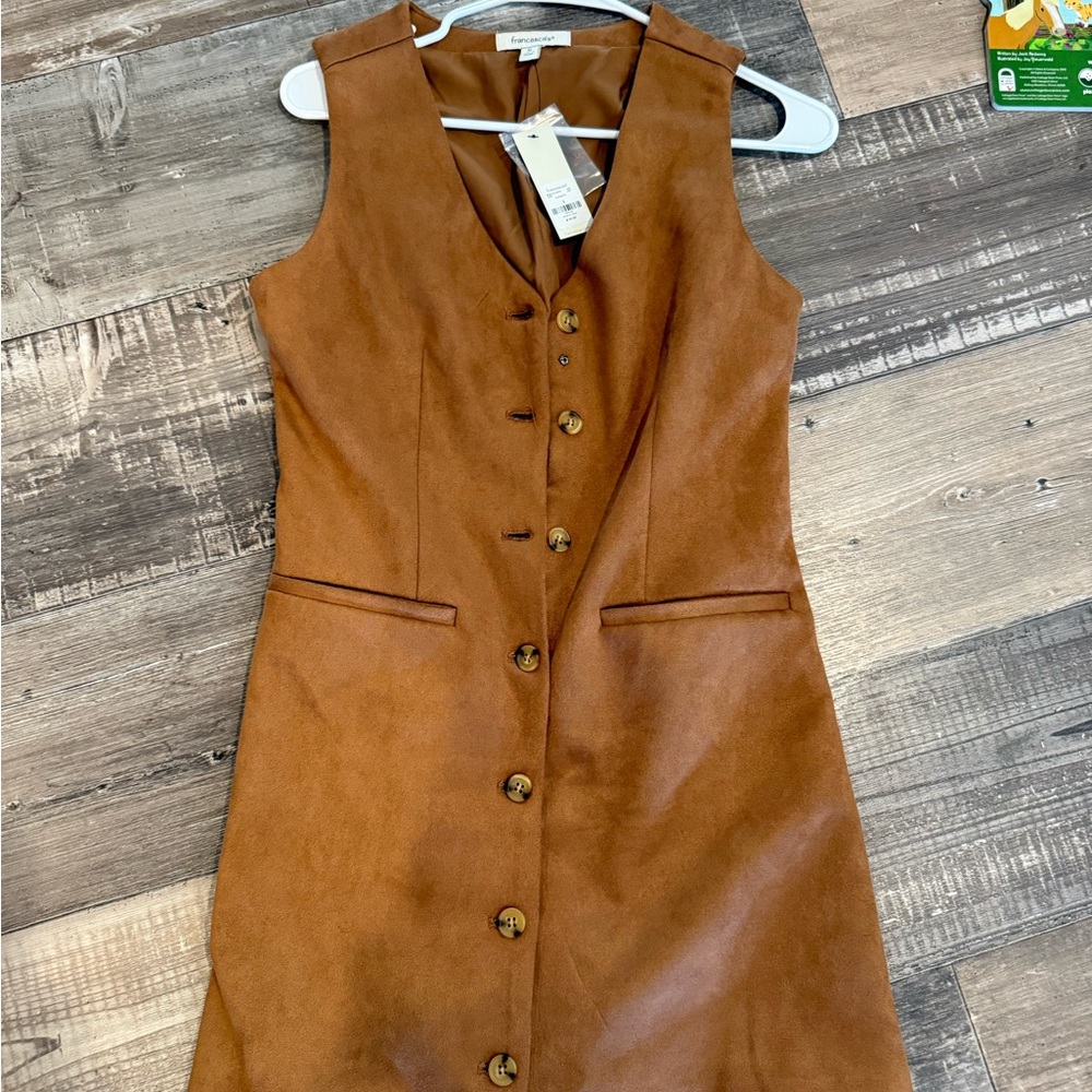 Faux Suede Button-Front Dress in Chestnut